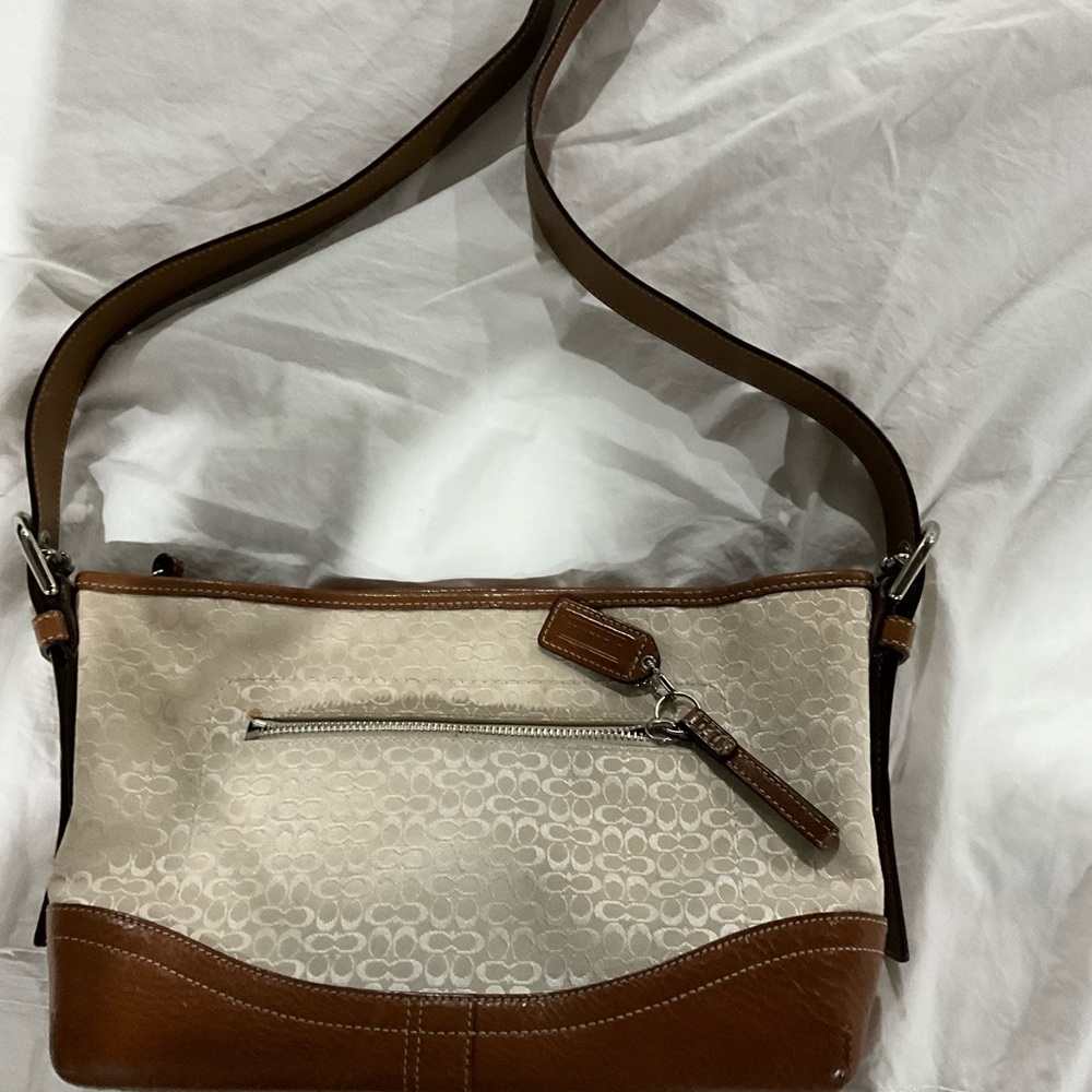 Coach Hampton Cream and Brown Shoulder Bag
